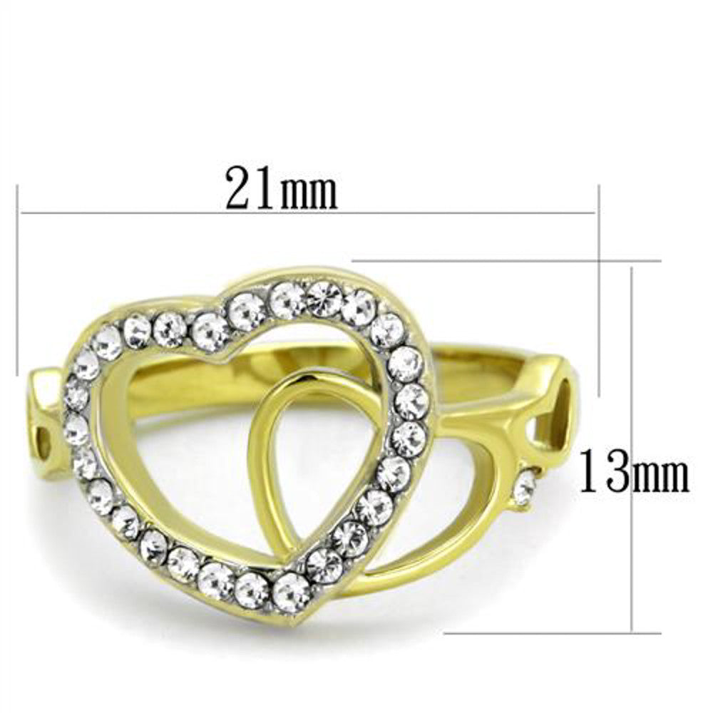 ARTK1908 Women's 14k Gold Ion Plated Stainless Steel Heart & Crystal Fashion Ring Sz 5-10